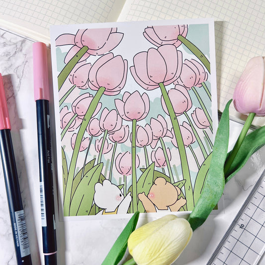 Frolicing in the Tulips Art Print